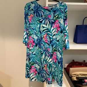 Lily Pulitzer Tropical Print Green Pink Long Sleeve 3/4 Dress